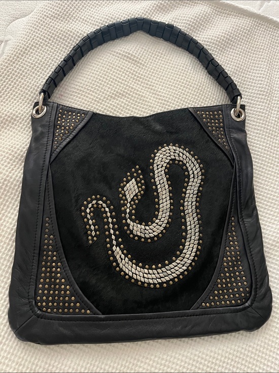 orYANY Handbags - OrYany Black Studded Snake-Accented Women's Shoulder Bag